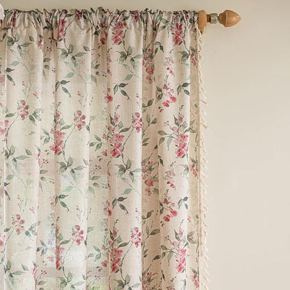 ENJOYBRIDAL Floral Curtains 96 Inches Bedroom Semi Sheer Drapes Cottage Living - Image 2