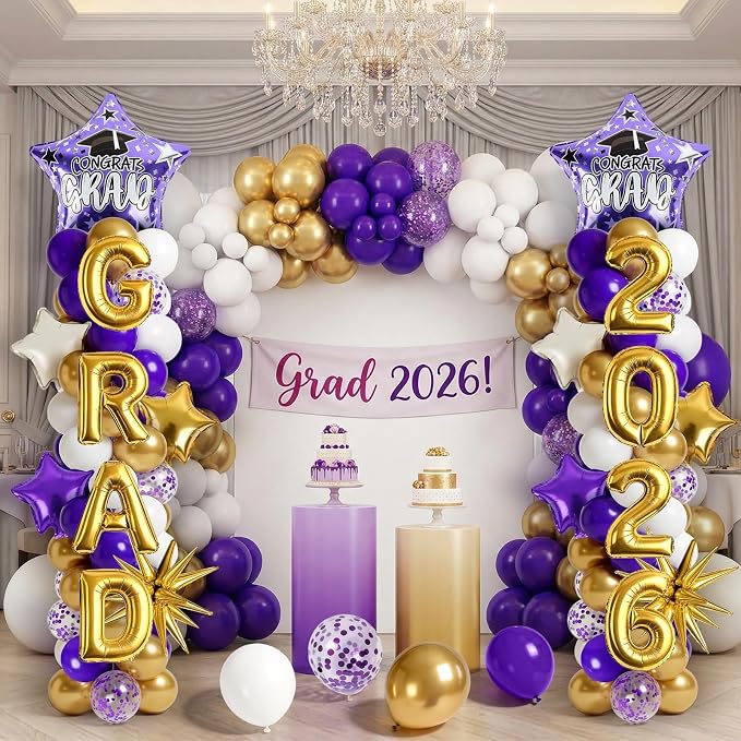 2 Set Adjustable Graduation Balloon Column Stand Kit Purple White Golden - Image 4