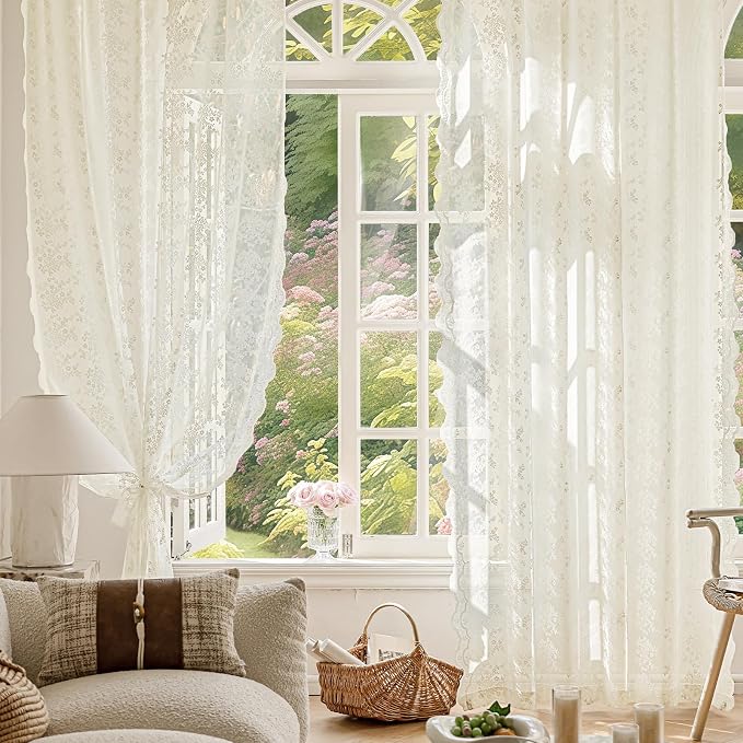 Anmao Vintage Lace Curtains 54 Inches Long 2 Panels Set, Romantic Elegant Light - Image 5