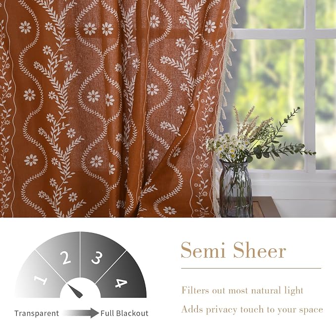 Schweek Terracotta Boho Curtains 84 Inches Length 2 Panels - Image 3