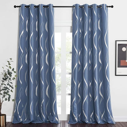 NICETOWN Blackout Curtains for Large Window, Foil Printed Wave Lines Energy by NICETOWN