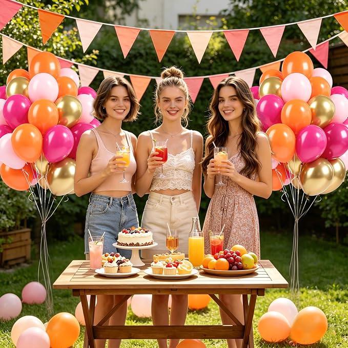 60pcs Pink and Orange Balloons 12inch, Metallic Gold Hot Pink Orange Balloons - Image 5