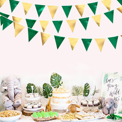 Green Gold Party Decorations Metallic Fabric Triangle Pennant Banner Flag - Image 8