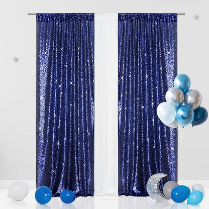 Eternal Beauty Navy Blue Sequin Backdrop Curtains, 2 Panels 2x8FT | 3mm Sparkle - Image 4