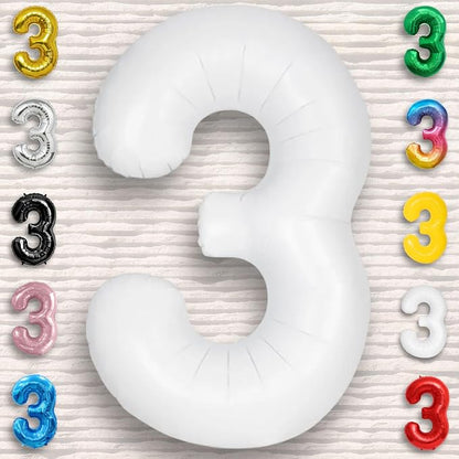 White Number Balloon 3 Mylar Foil Balloons 32 inch - Image 6