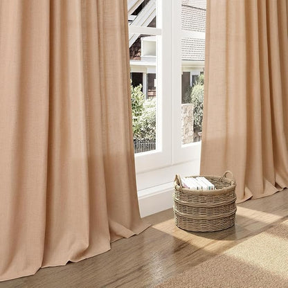 Camel Linen Curtains for Living Room 95 Inches Long Back Tab and Rod Pocket - Image 5