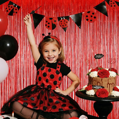 Red Foil Fringe Curtains Tinsel Backdrop - Image 2