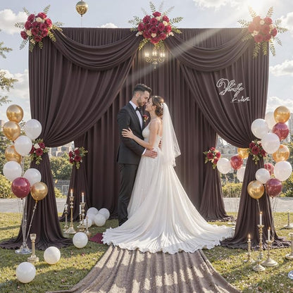 20 ft x 10 ft Wrinkle Free Brown Backdrop Curtain - Image 9