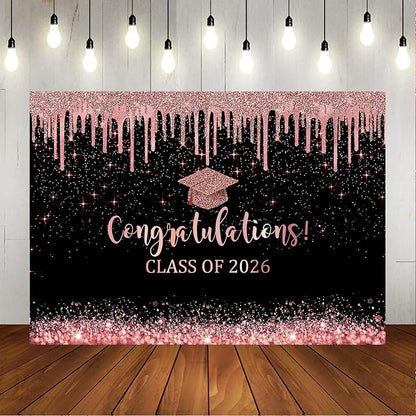 Mocsicka Rose and Gold Graduation Backdrop Congratulations Class of 2024 - Image 5