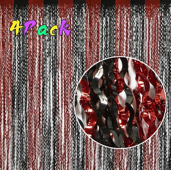 4 Pack Sparkle Red and Black Fringe Curtain - Image 2