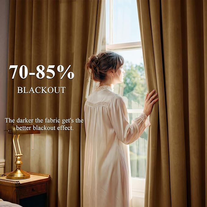 Gold Brown Velvet Curtains for Living Room Boho, W62 x L84, 2 Panels | 300GSM - Image 3
