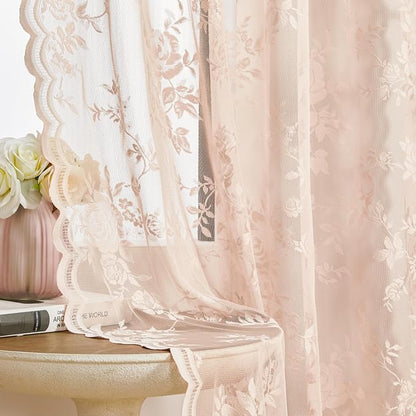 Blush Pink Lace Curtains 108 Inches Long 2 Panels Romantic Floral Sheer Curtains - Image 4