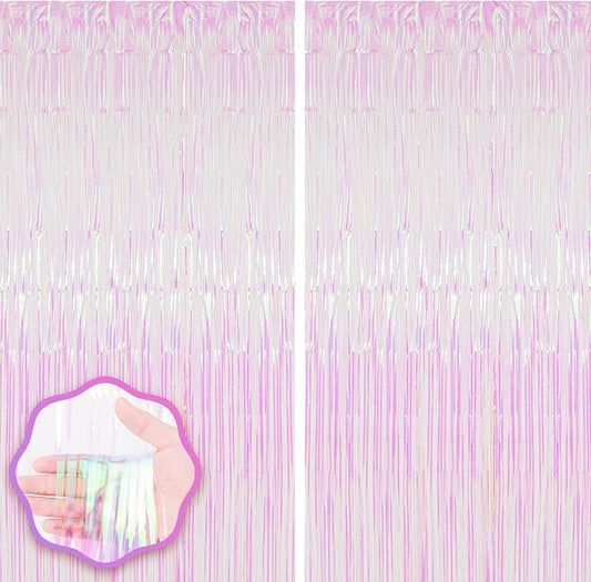 Voircoloria Iridescent Foil Fringe Backdrop Curtains, 2 Pack | Tinsel Streamers by Voircoloria