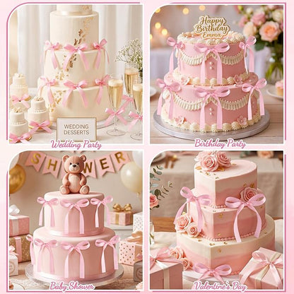 Pink Bows for Cake Ribbon Bow Cake Topper Pink Bow Cupcake Toppers | 30 PCS Bow - Image 5