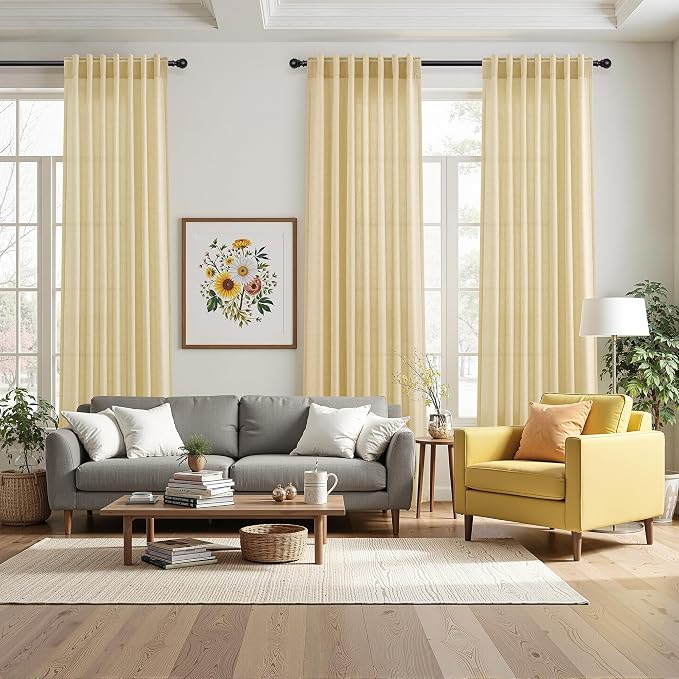 Cream Yellow Curtains 96 Inch Length 2 Panels Set - Image 7