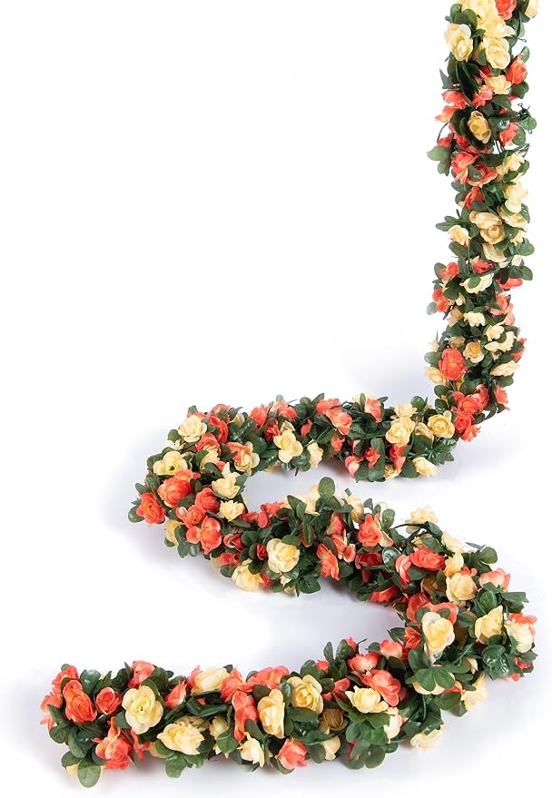 Artificial Flower Garland 6pcs 8.2ft Rose Vine Decor, Champagne Flower | - Image 9