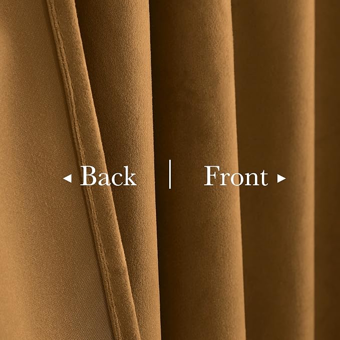Doorway Curtain Back Tab Gold Brown Velvet Thermal Insulated Sliding Door - Image 3