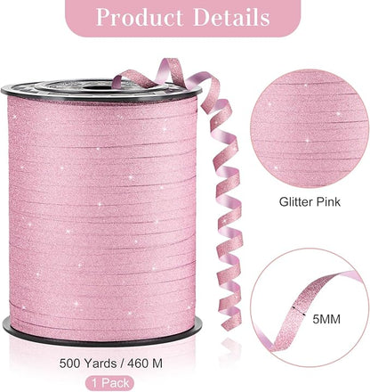 Pink Curling Ribbon, 500 Yards, 1/5 Inch | Glitter, - Image 2