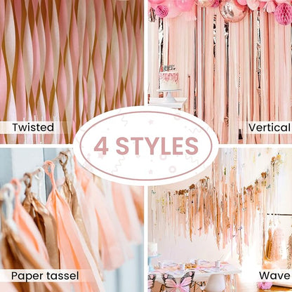 PartyWoo Rose Gold Baby Metallic Pink Crepe Paper Streamers 6pcs 492 FT | - Image 6