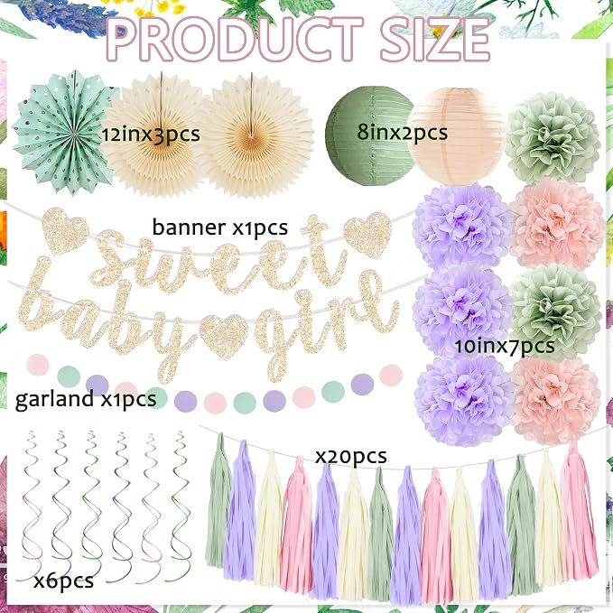 Sage Green and Blush Purple Baby Shower Decorations - Image 2