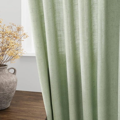 Mist Sage Linen Curtains Semi Sheer 96 Inches Long 2 Panels Set - Image 4