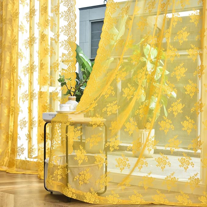 Kotile Yellow Gold Lace Curtains - Image 4