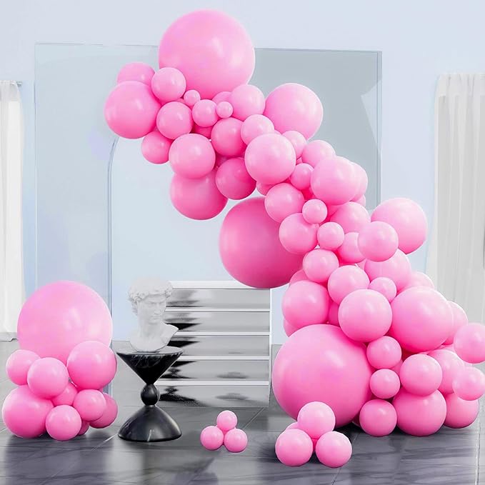 PartyWoo Pink Balloons 130pcs Matte Pink Different Sizes 18 12 10 5 Inch | by PartyWoo