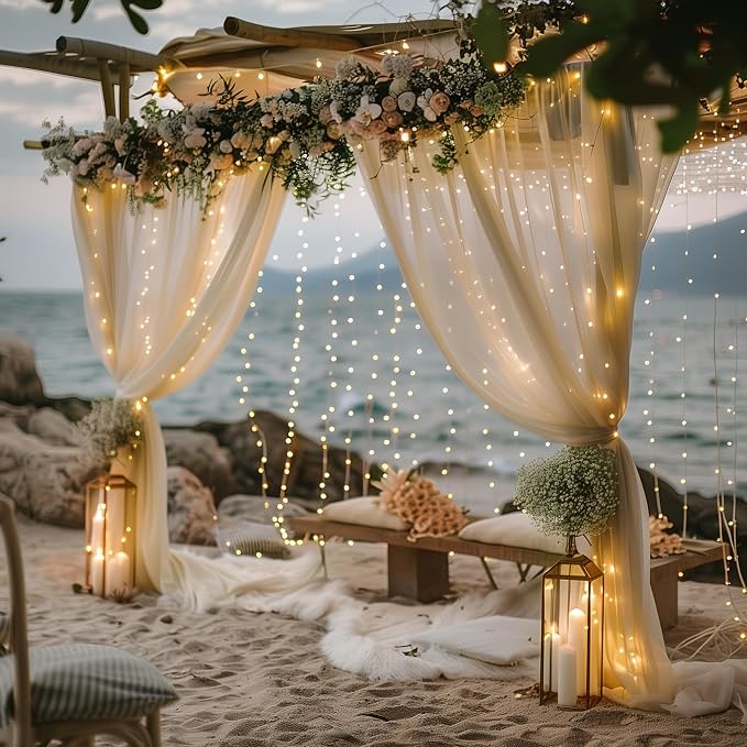 Tulle Backdrop Curtain with Lights Sheer Champagne Curtain Backdrop 30x10ft | - Image 7