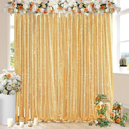 QueenDream Gold Sequin Backdrop Curtain Party Decorations: 10ft x 10ft | - Image 3