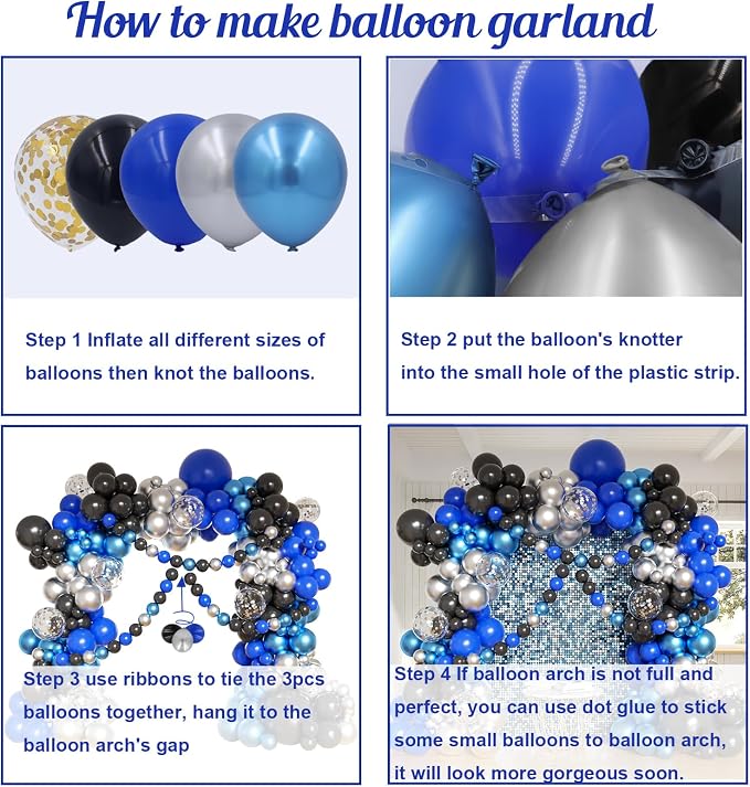 Royal Blue Black and Silver Balloons Garland Arch Kit - Image 3