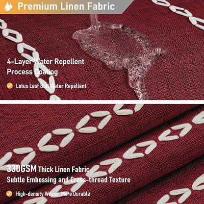Burgundy Cream Boho Farmhouse Linen Heavy Duty Shower Curtain, 72x72 | 330GSM - Image 3