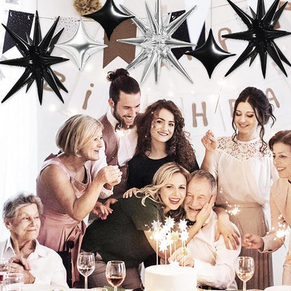 TONIFUL 18Pcs 22Inch Black Silver Large Explosion Star Mylar Balloons and - Image 3