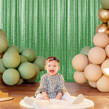 4×8FT-2PCS Grass Green Sequin Backdrop Curtains Panels, Photography Backdrop - Image 3