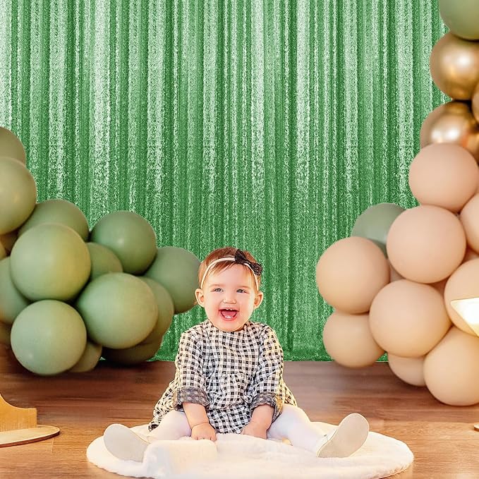 2×8FT-6PCS Grass Green Sequin Backdrop Curtains Panels, Photography Backdrop - Image 3