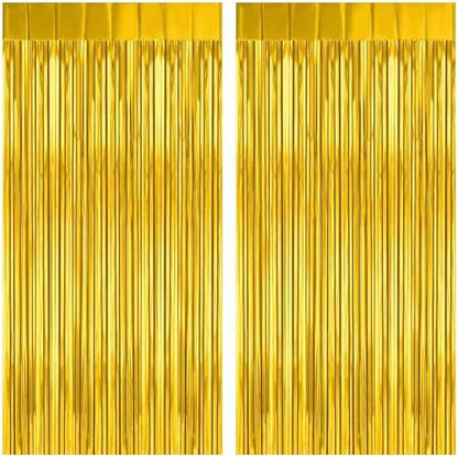 2 Pack Gold Fringe Curtain Backdrop, 3.2Ft x 8.2Ft Metallic Photo Booth by welcomePIGETALE