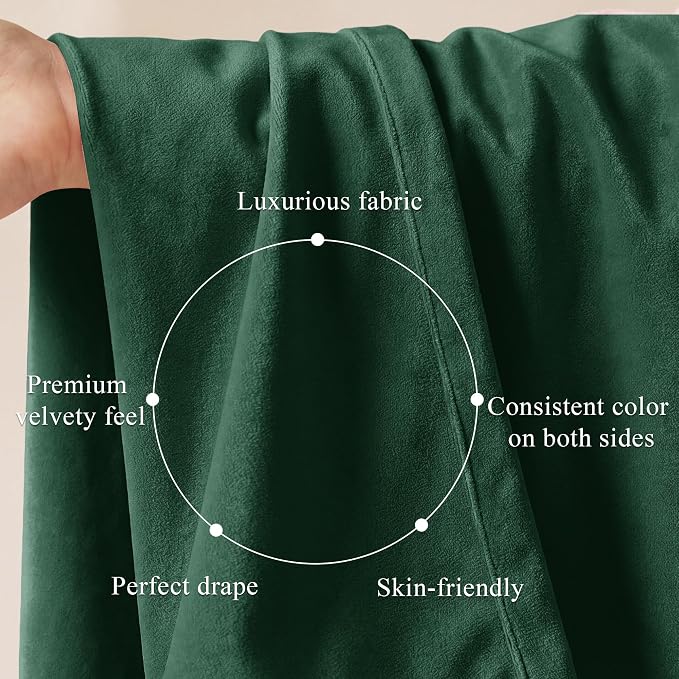 Dark Green Christmas Velvet Drapes Room Darkening, 300GSM Heavy Soft Velvet - Image 4