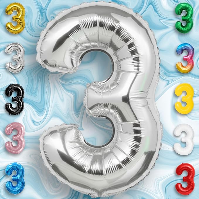 Silver Number Balloon 3 Mylar Foil Balloons 32 inch - Image 3
