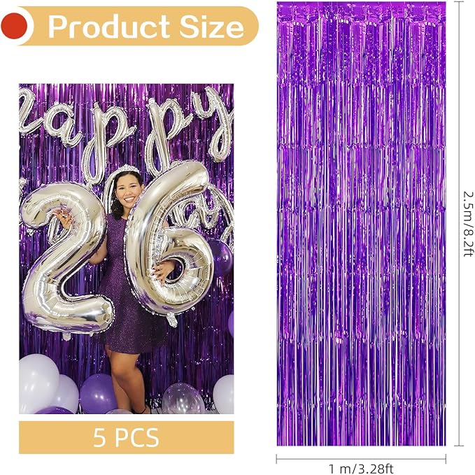 10 Pack Purple Backdrop Curtain 3.2ft x 8.2ft Metallic Tinsel Foil Fringe - Image 3