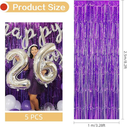 10 Pack Purple Backdrop Curtain 3.2ft x 8.2ft Metallic Tinsel Foil Fringe - Image 3