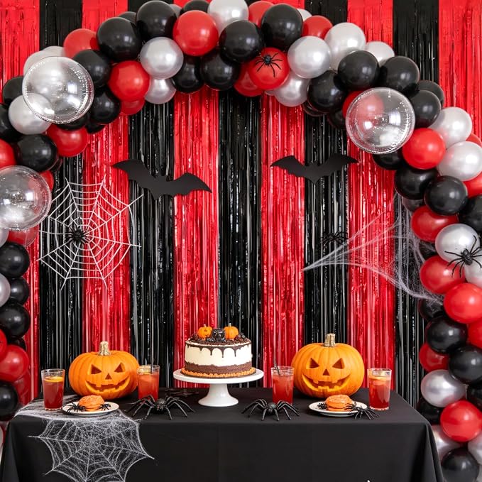 jijAcraft Black Red Tinsel Foil Fringe Curtain, 2 Pack 3.2x6.5 Feet Metallic - Image 7
