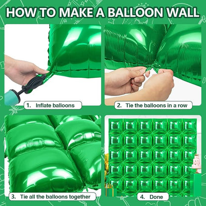 NISOCY 36PCS Metallic Green Square Foil Balloons Wall Backdrop | Double Sided - Image 4