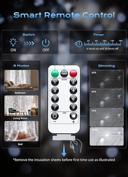 Brightown 300 LED White Fairy Curtain Lights, 9.8ft x 9.8ft String Lights | - Image 6