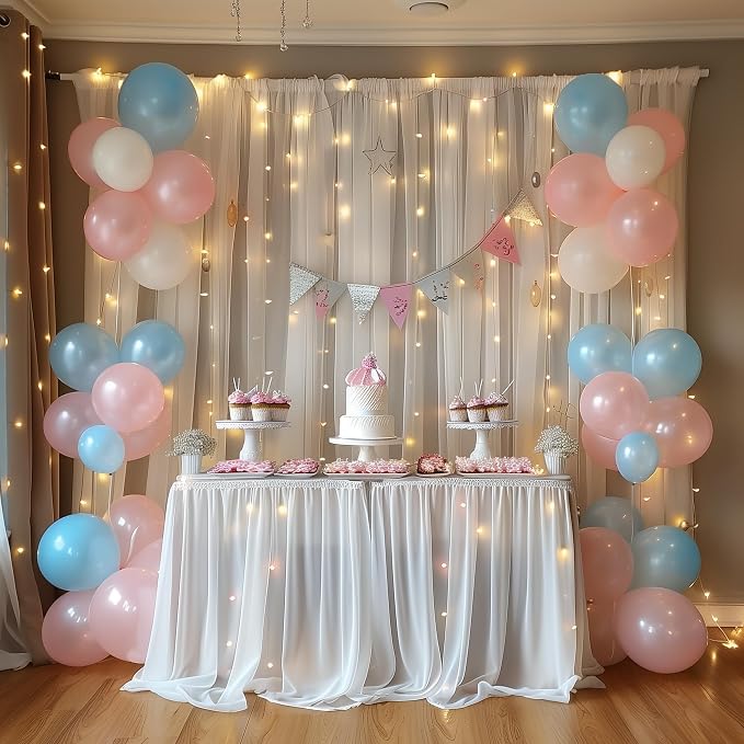 Tulle Backdrop Curtains with Lights Sheer White Curtain Backdrop 30x8ft | Tulle - Image 8