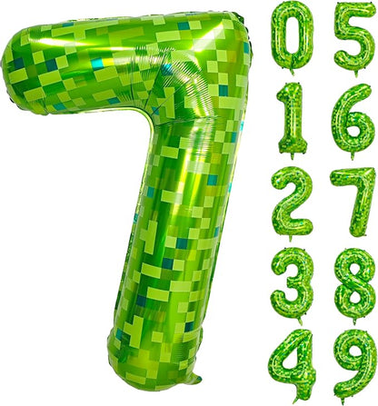 40 inch giant Green pixel miner game number 7 balloon | Large mining theme foil by Exquisitehighqualitypartydecorationstomeetyoureveryneed%EF%BC%81