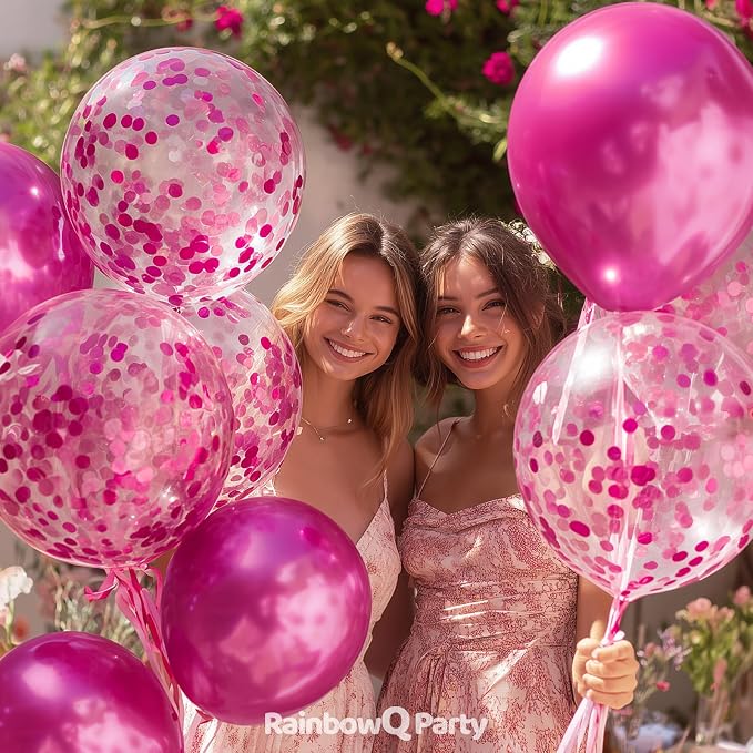 RainbowQ Metallic Hot Pink Balloons 55Pcs 12 Inch Confetti Helium Balloon | - Image 6