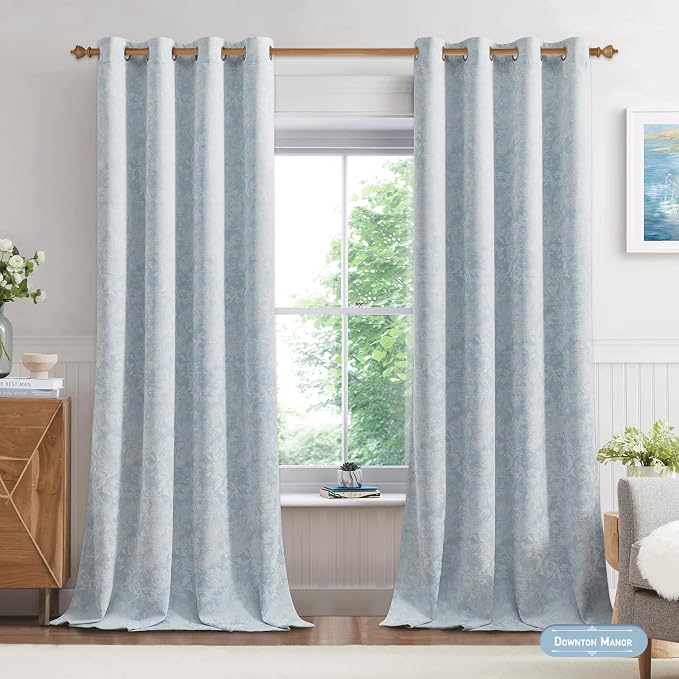 Beauoop Blue Floral Jacquard Blackout Curtains - Image 2