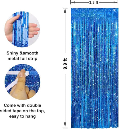 Crosize 4 Pack Laser Royal Blue Party Streamers Backdrop, 3.3 x 9.9 ft | Tinsel - Image 2