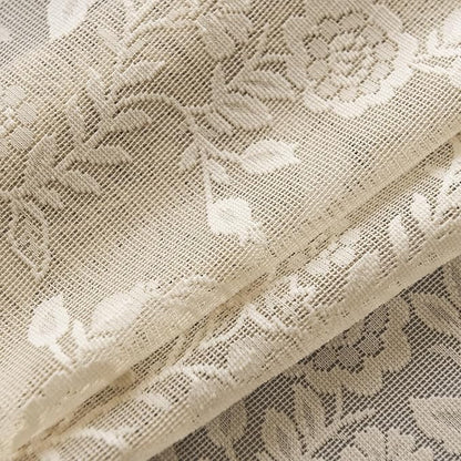 FINECITY Beige Lace Curtains for Bedroom Rustic Floral W52xL54 Inch 2-Panel | - Image 7