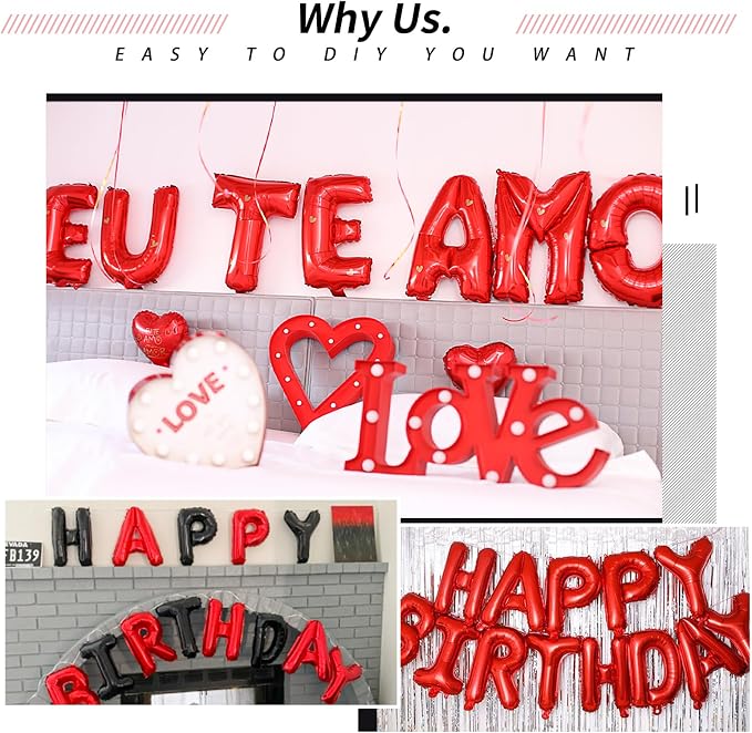 16" Red Letter Number Balloons, Happy Birthday & 2 Sets of A-Z 0-9, Foil Mylar - Image 7