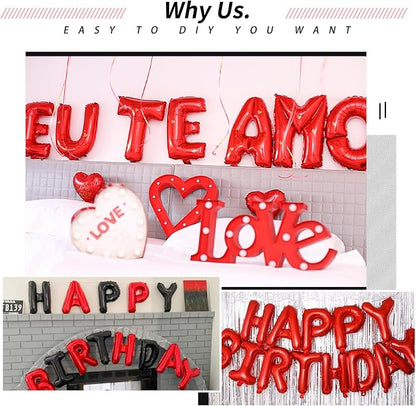 16" Red Letter Number Balloons, Happy Birthday & 2 Sets of A-Z 0-9, Foil Mylar - Image 7